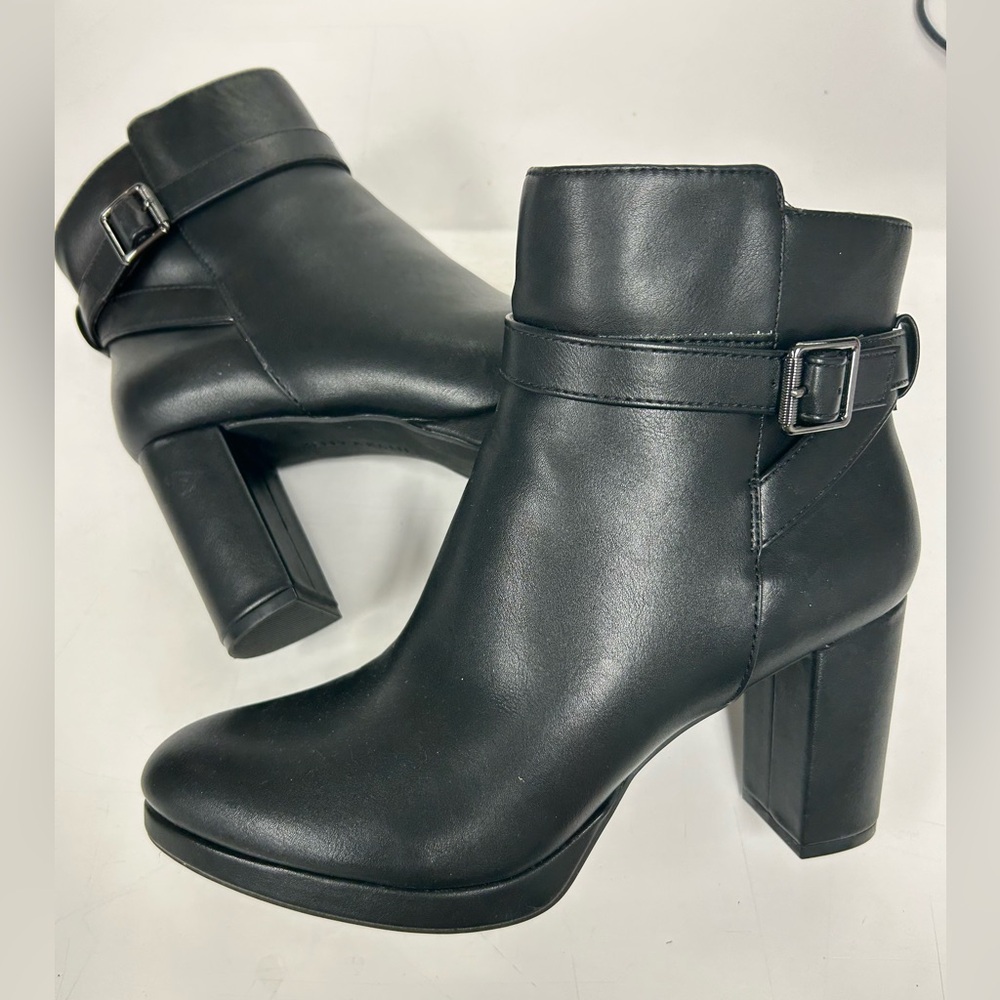 Kelly & Katie Black Ankle Boots with Buckle Detail